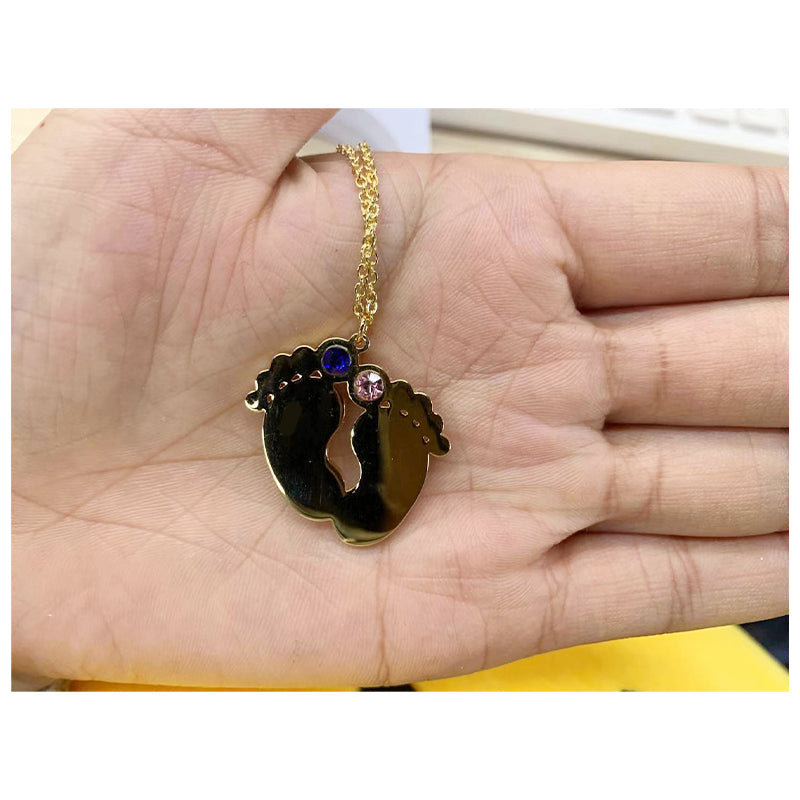 Birthstone Mom Necklace-Baby Feet