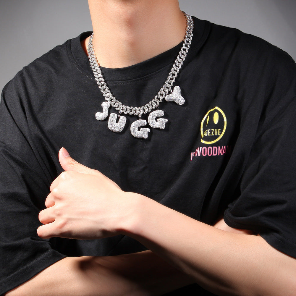 Custom Letter Necklace With Diamond Cuban Chain QN2201