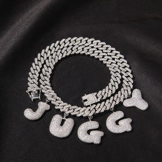 Custom Letter Necklace With Diamond Cuban Chain QN2201