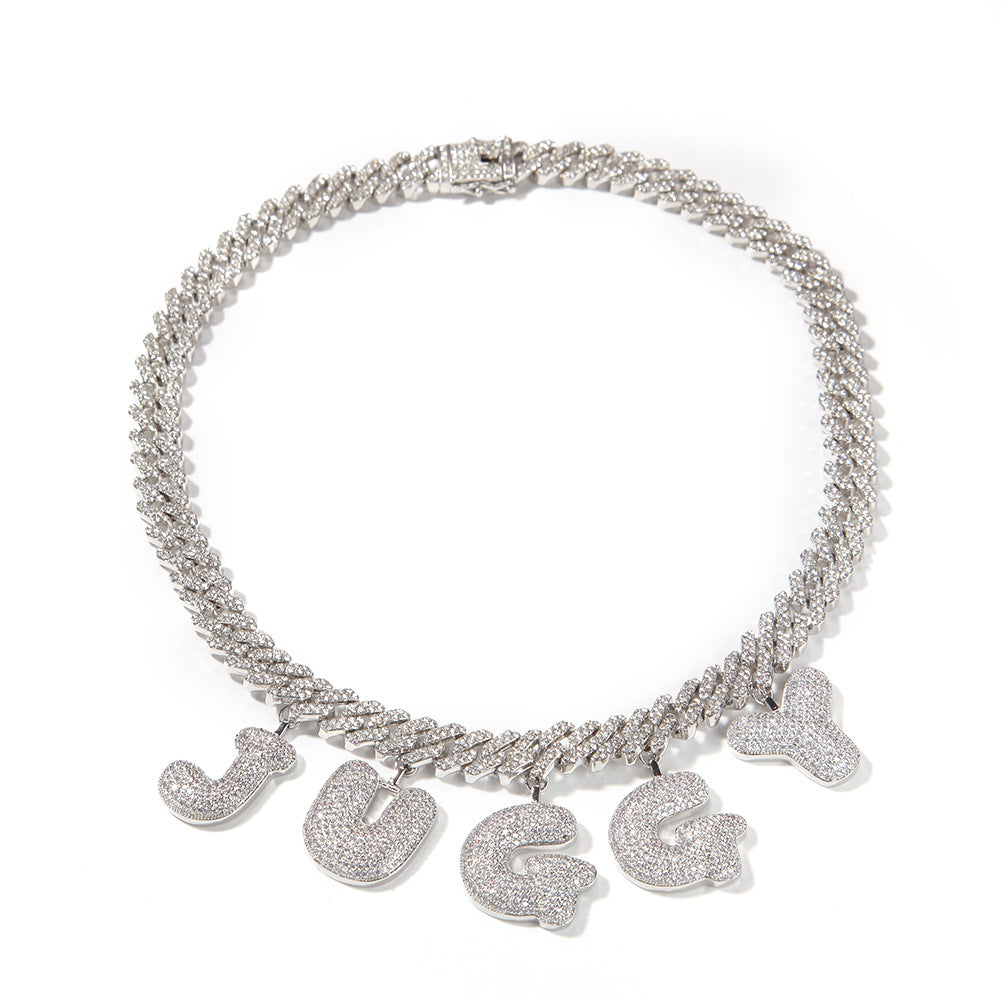 Custom Letter Necklace With Diamond Cuban Chain QN2201
