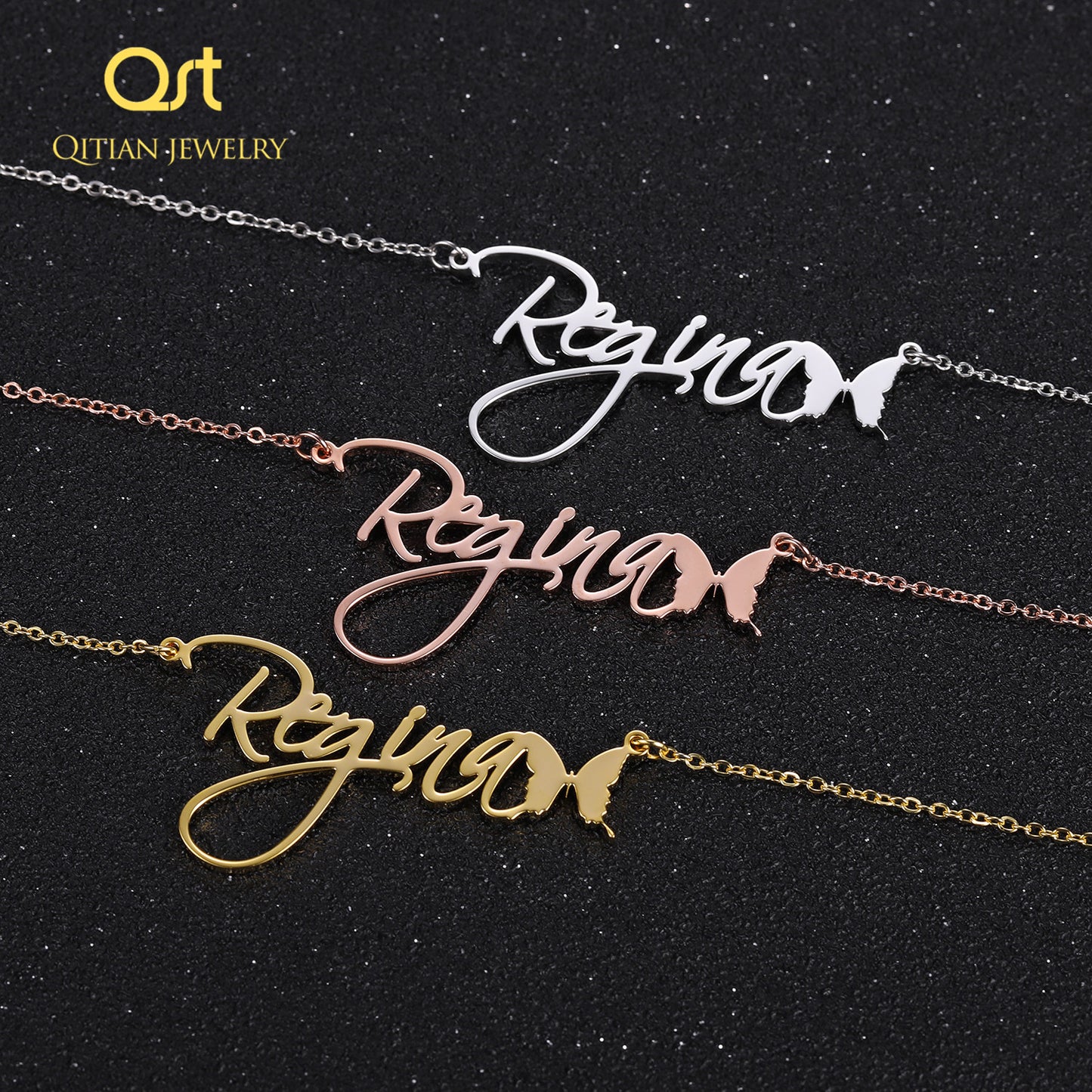 Butterfly symbol Cursive Nameplate Necklace