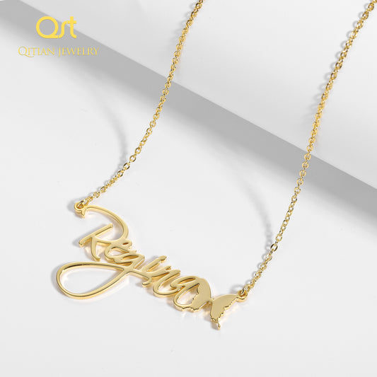 Butterfly symbol Cursive Nameplate Necklace