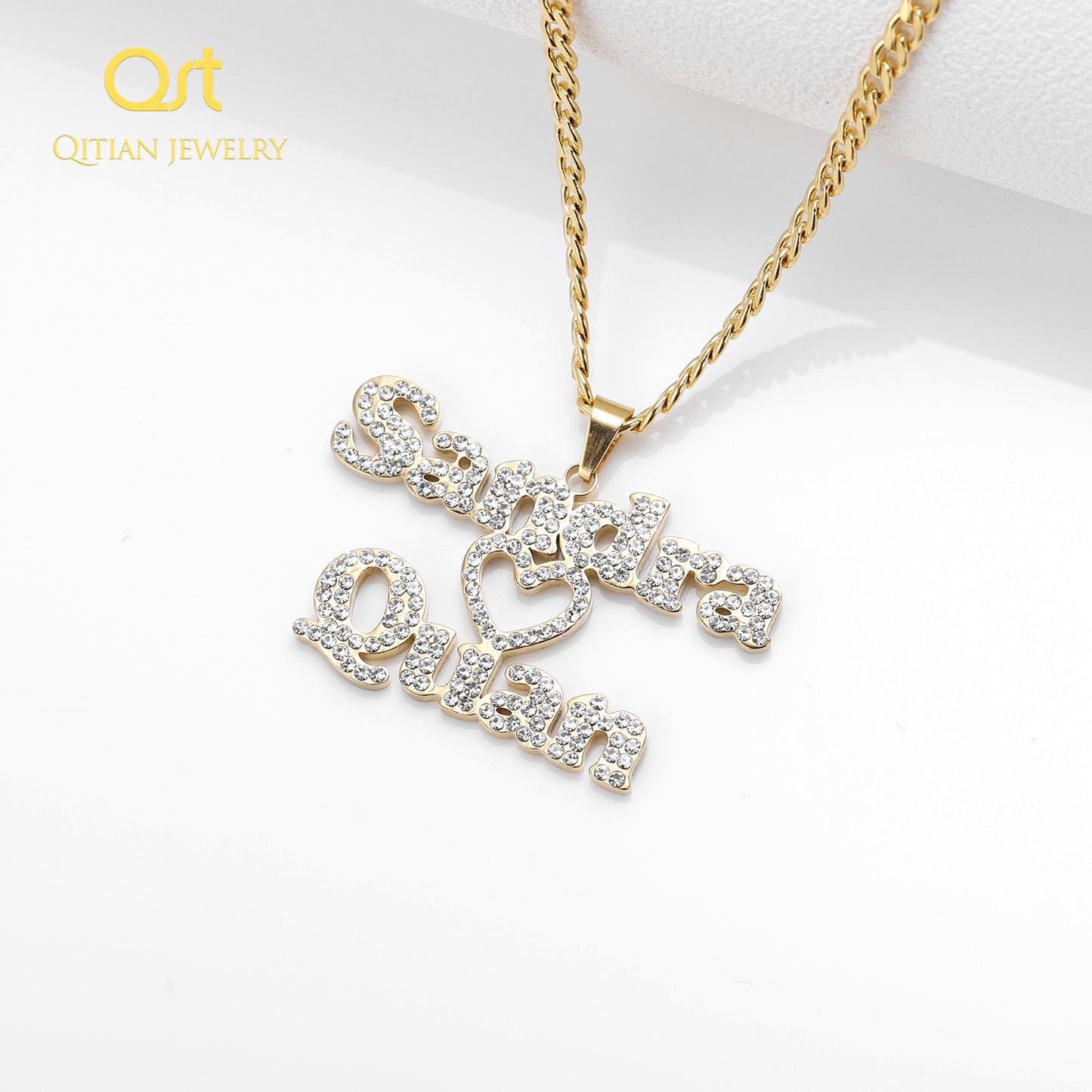 Benutzerdefinierte Iced Out Halskette mit doppeltem Namen