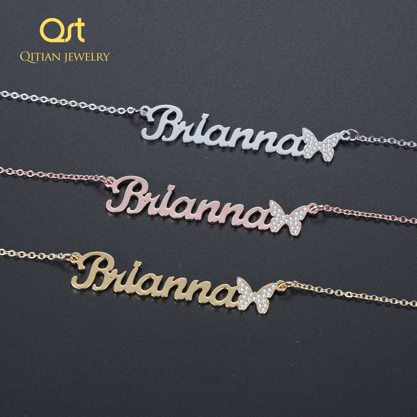Custom Name Bling Iced Out Butterfly Necklaces QN20757