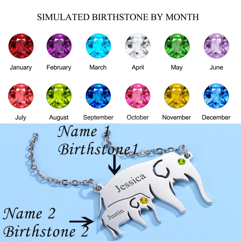 Elephant Birthstone Name Necklace DN180-DZ