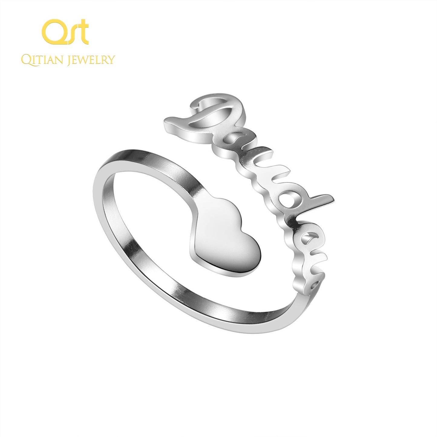 Anneau de nom de coeur rempli Anneau unique QR320