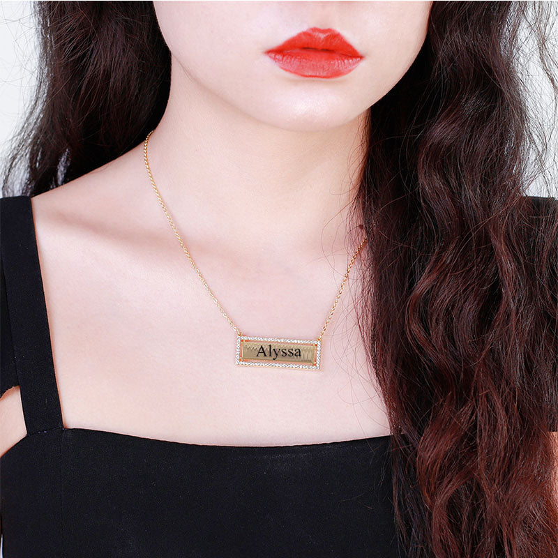 Iced Out Zirconi Engrave bar Necklac