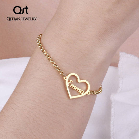 Name Bracelet Gold Color Customized Heart QB302