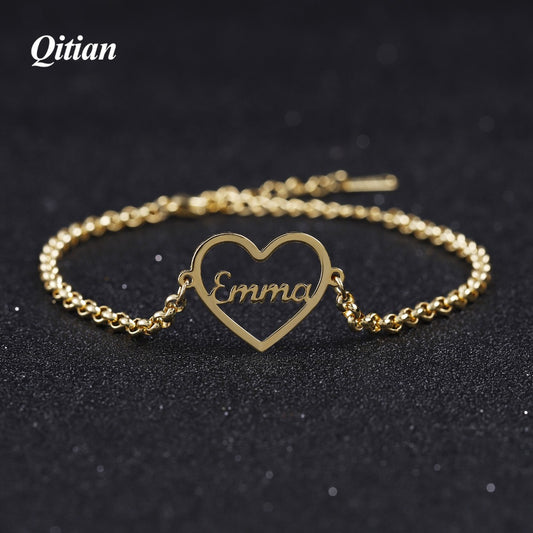 Name Bracelet Gold Color Customized Heart QB302