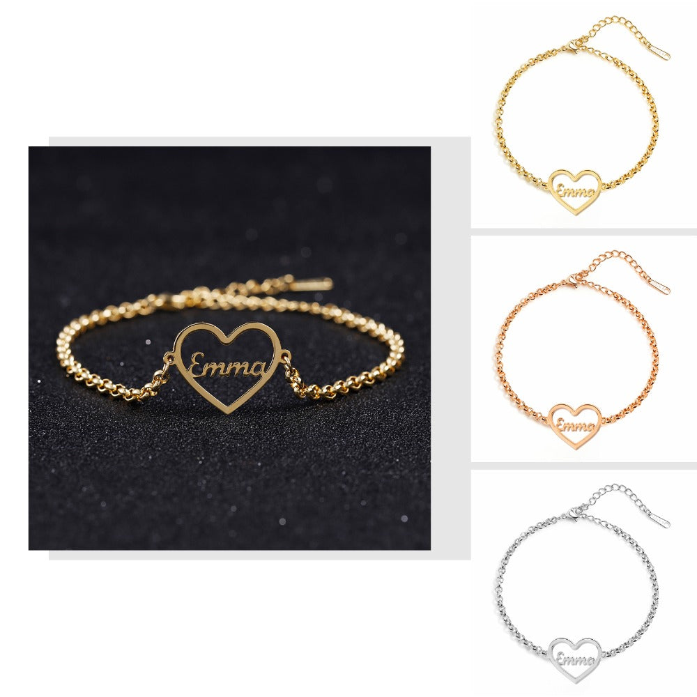 Name Bracelet Gold Color Customized Heart QB302
