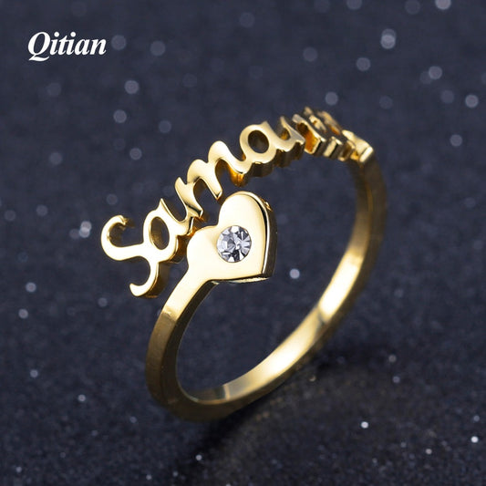 Name Rings Gold Color Heart Sprial Ring