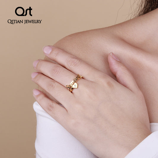 Name Rings Gold Color Heart Sprial Ring
