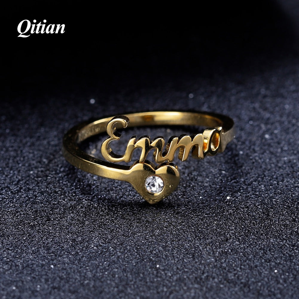 Name Rings Gold Color Heart Sprial Ring