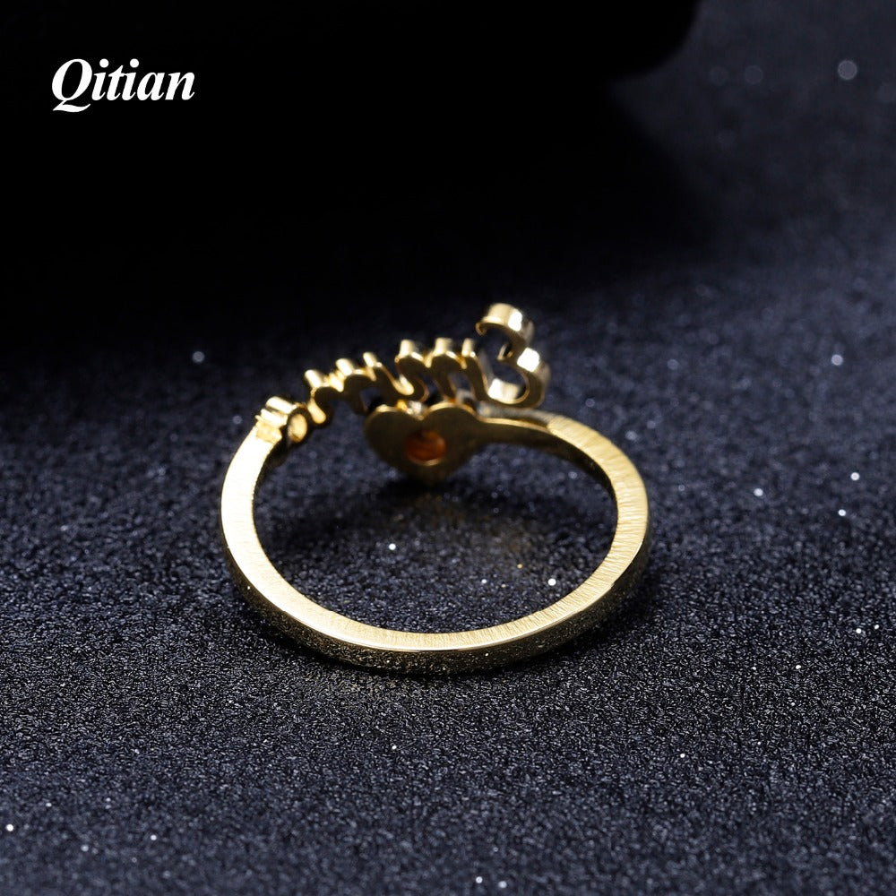 Name Rings Gold Color Heart Sprial Ring