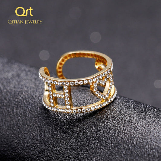 Initial Letter Ring Iced Out Zirconia Micro Pave Rings