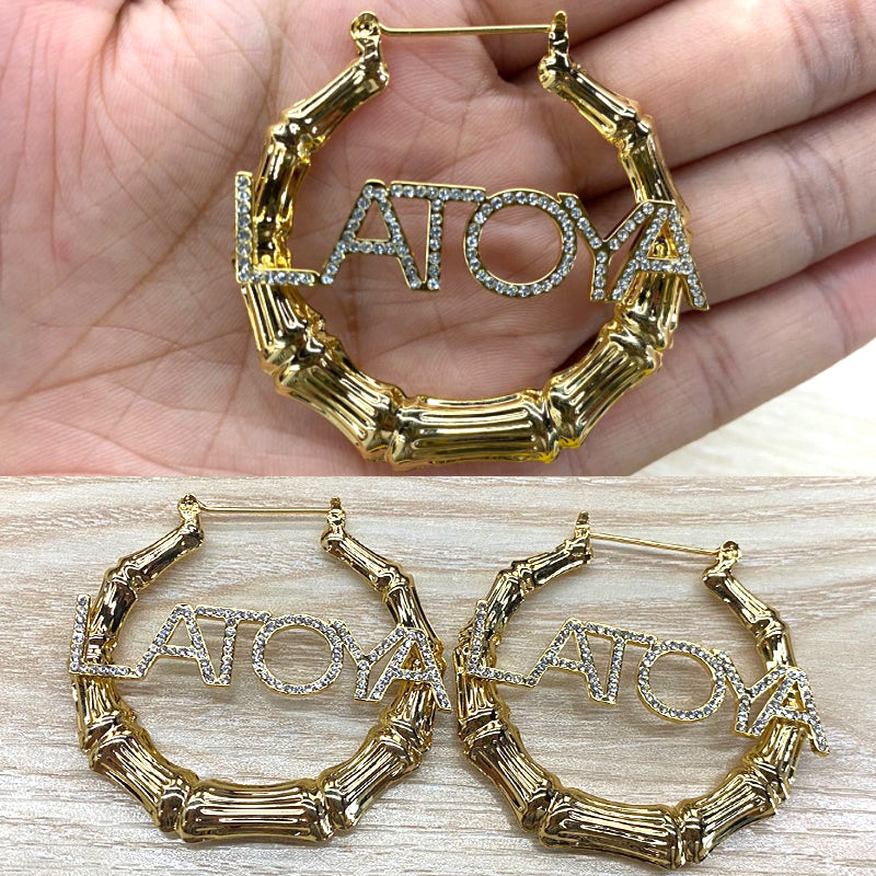 Custom Bamboo Circle Round Earrings