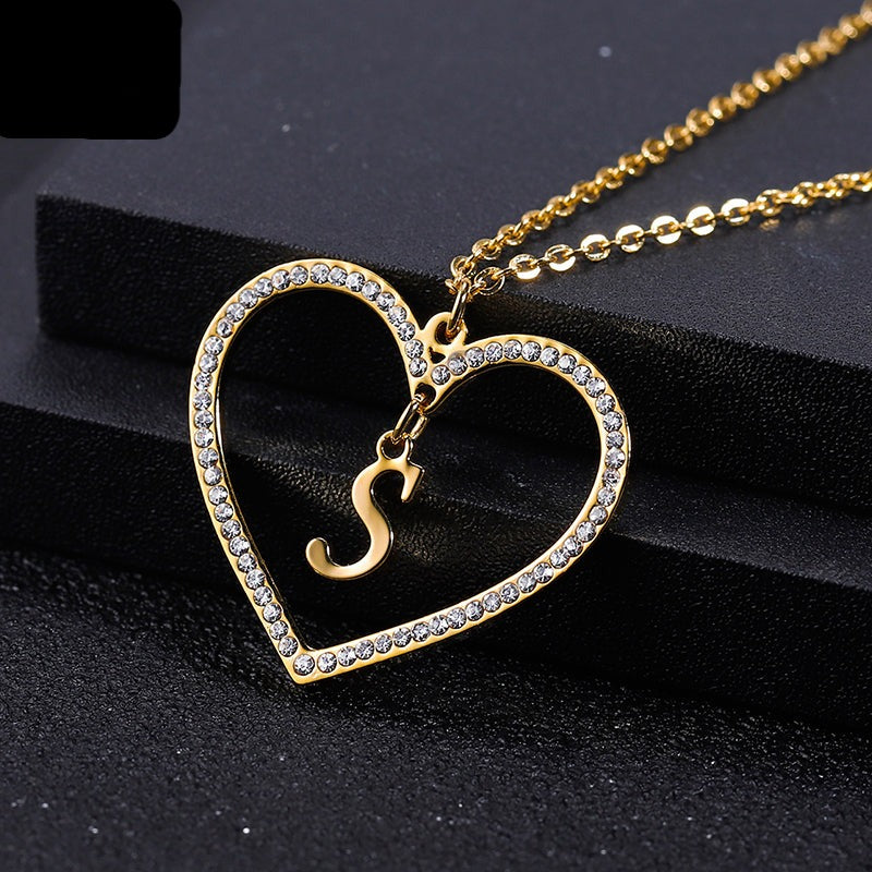 Pendentif en cristal de coeur d'amour de couleur or romantique QN1101