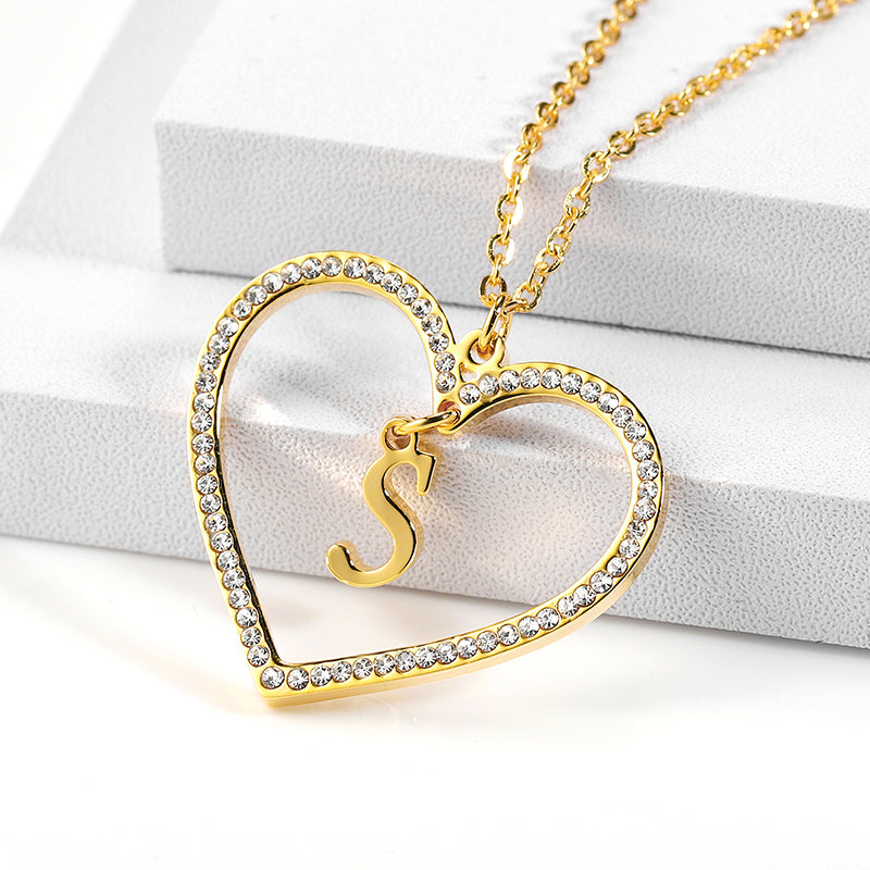 Pendentif en cristal de coeur d'amour de couleur or romantique QN1101