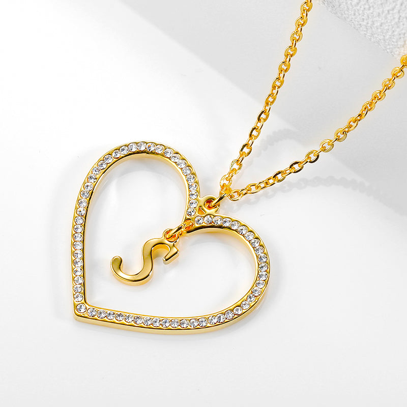 Pendentif en cristal de coeur d'amour de couleur or romantique QN1101