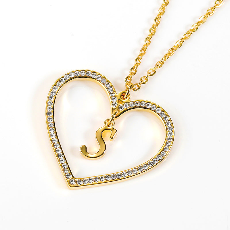 Pendentif en cristal de coeur d'amour de couleur or romantique QN1101