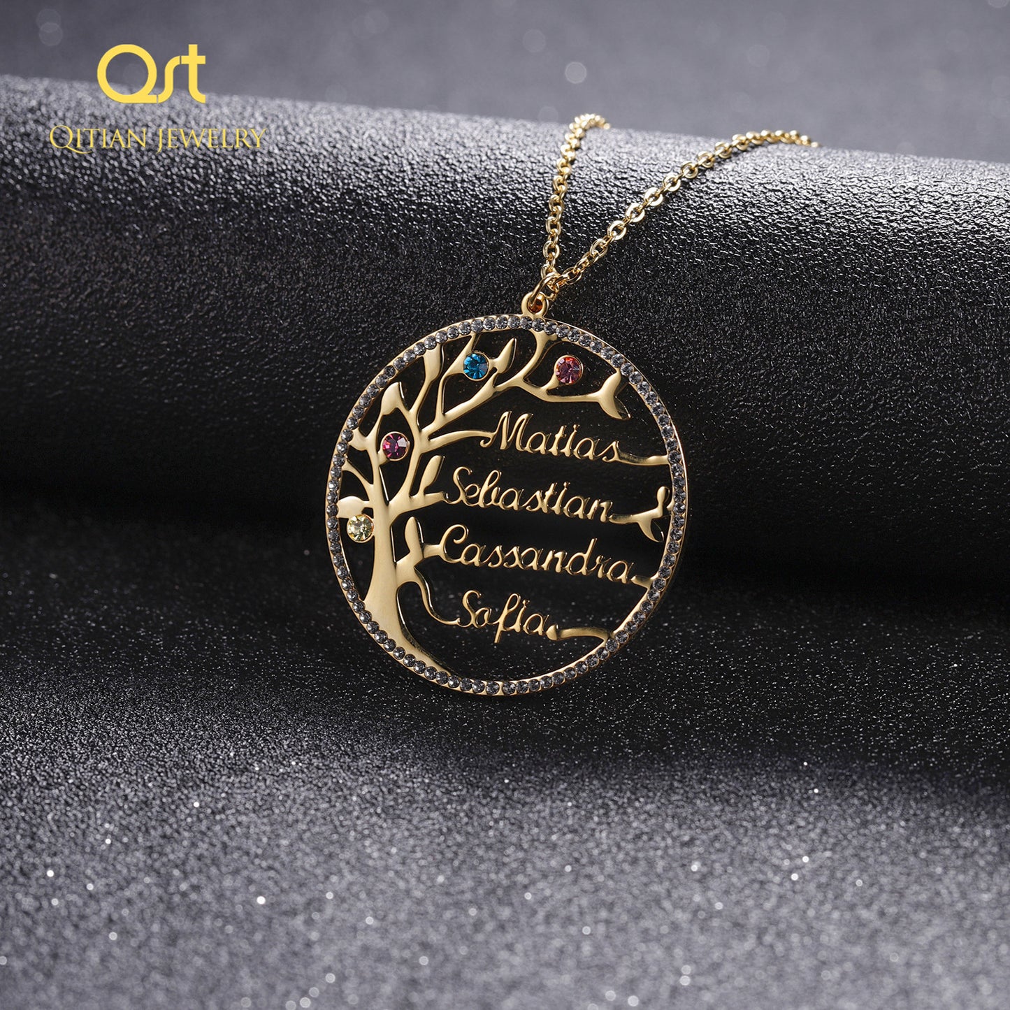 Birthstone Family Tree Crystal Necklace QN307