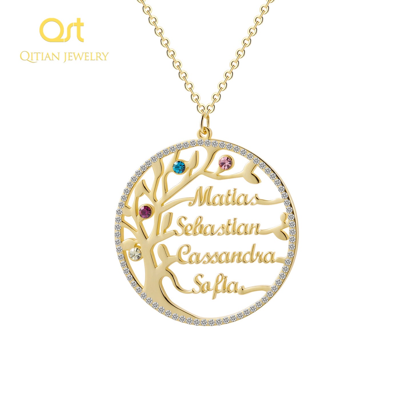 Birthstone Family Tree Crystal Necklace QN307