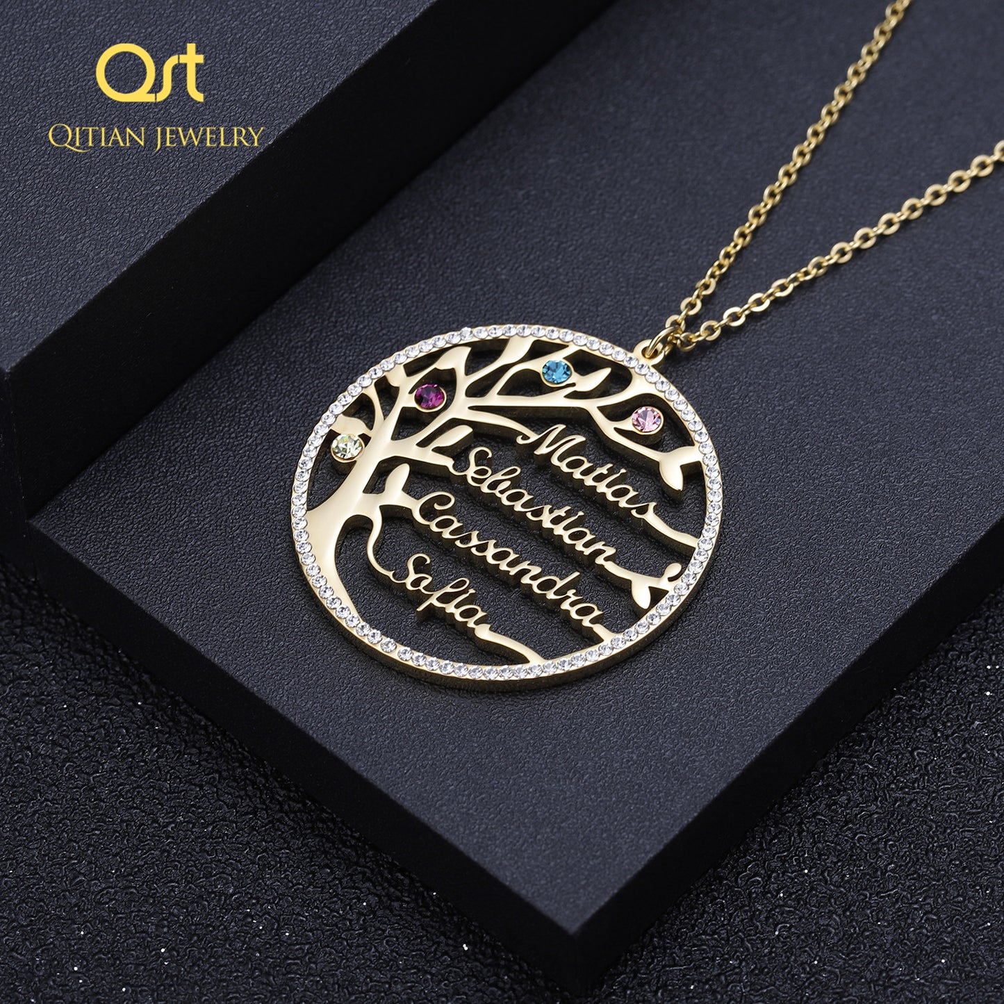 Birthstone Family Tree Crystal Necklace QN307