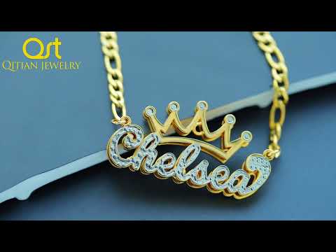 Zweifarbige Kronen-Namenskette QN579