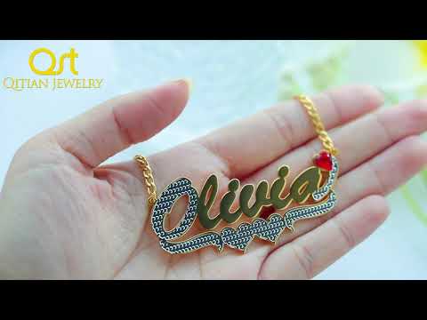 Birthstone Two Tone Name Necklace QN558