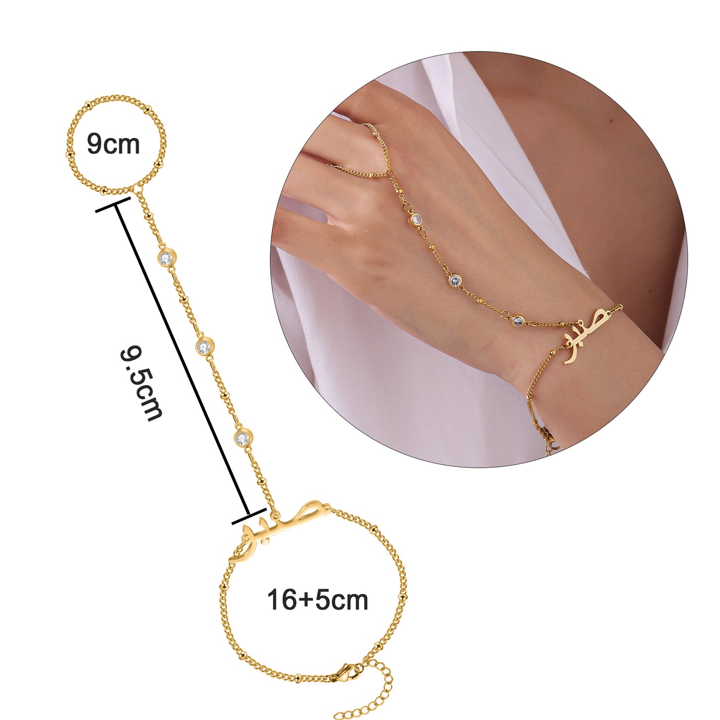Custom Arabic Name Bracelet Personalized Name Ring Hand Chain Stainless Steel Jewelry For Women-QN3541