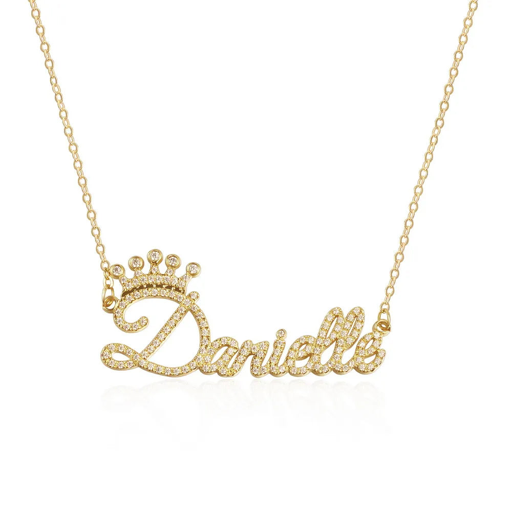 3D Custom Crown Name Necklace with Zircon - 3DZN3523