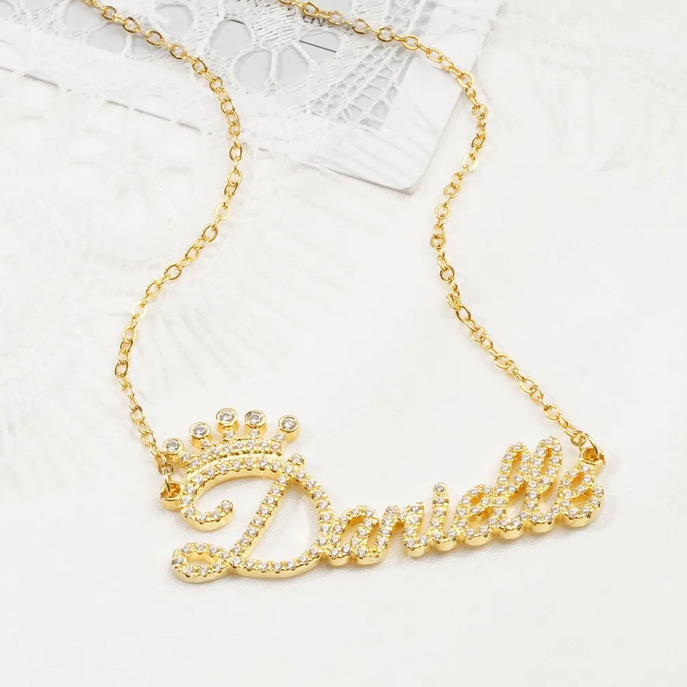 3D Custom Crown Name Necklace with Zircon - 3DZN3523