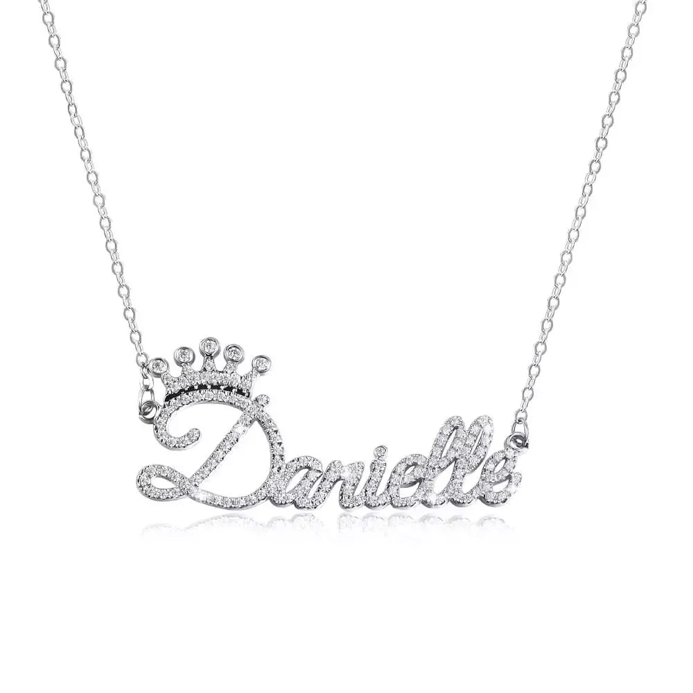 3D Custom Crown Name Necklace with Zircon - 3DZN3523