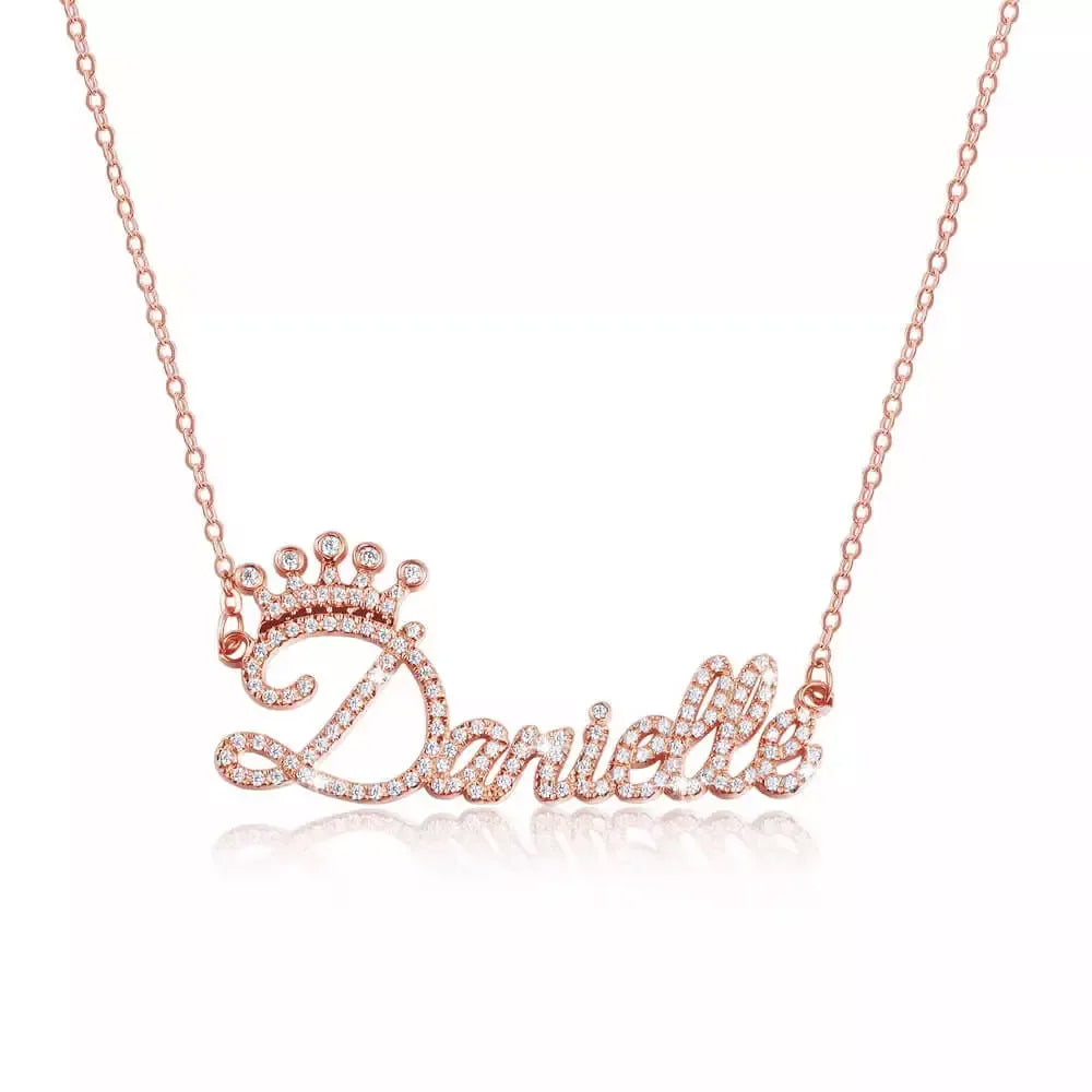 3D Custom Crown Name Necklace with Zircon - 3DZN3523