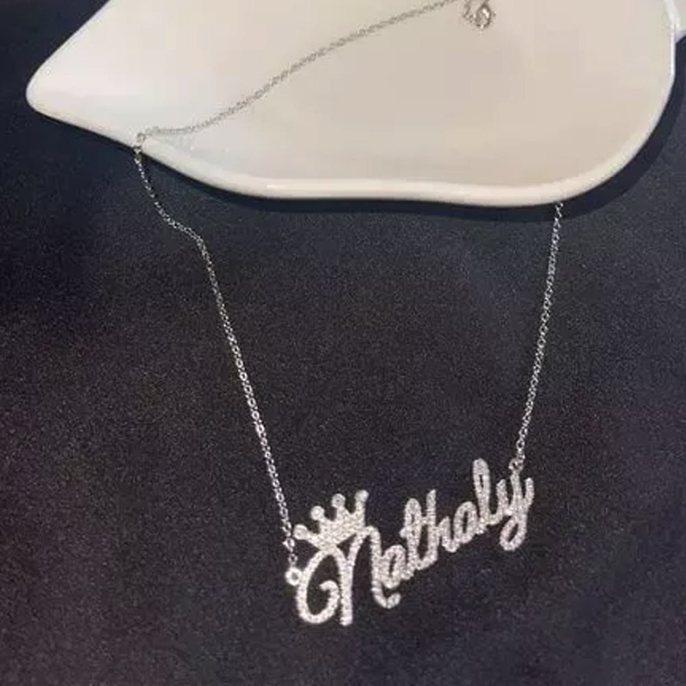3D Custom Crown Name Necklace with Zircon - 3DZN3523