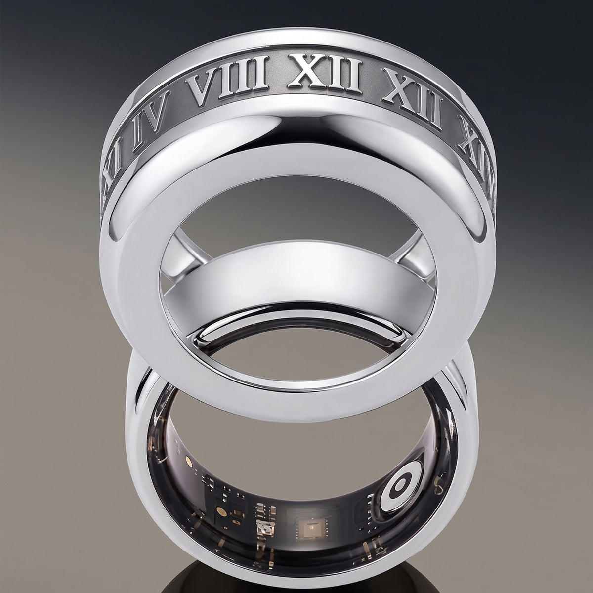 > Roman Numeral Ring Cover for Oura Ring – Custom Silver Decorative Smart Ring Sleeve-SSR3840