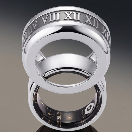 Roman Numeral Ring Cover for Oura Ring – Custom Silver Decorative Smart Ring Sleeve-SSR3840