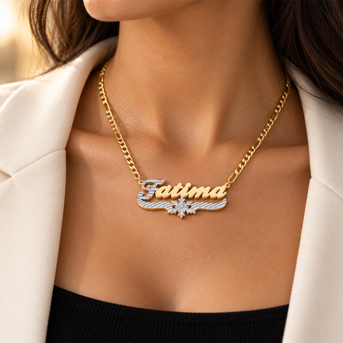 Custom Two-Tone Snowflake Name Necklace .Christmas Gift for Her-SSN3892