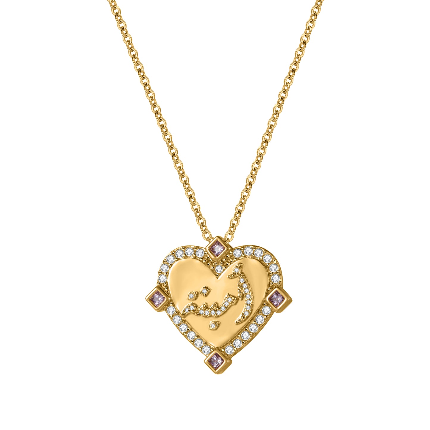 Custom Arabic Name Heart Necklace 3D Cubic Zirconia Stainless Steel Personalized Pendant Necklace for Women Islamic Jewelry Gift-3DN3695