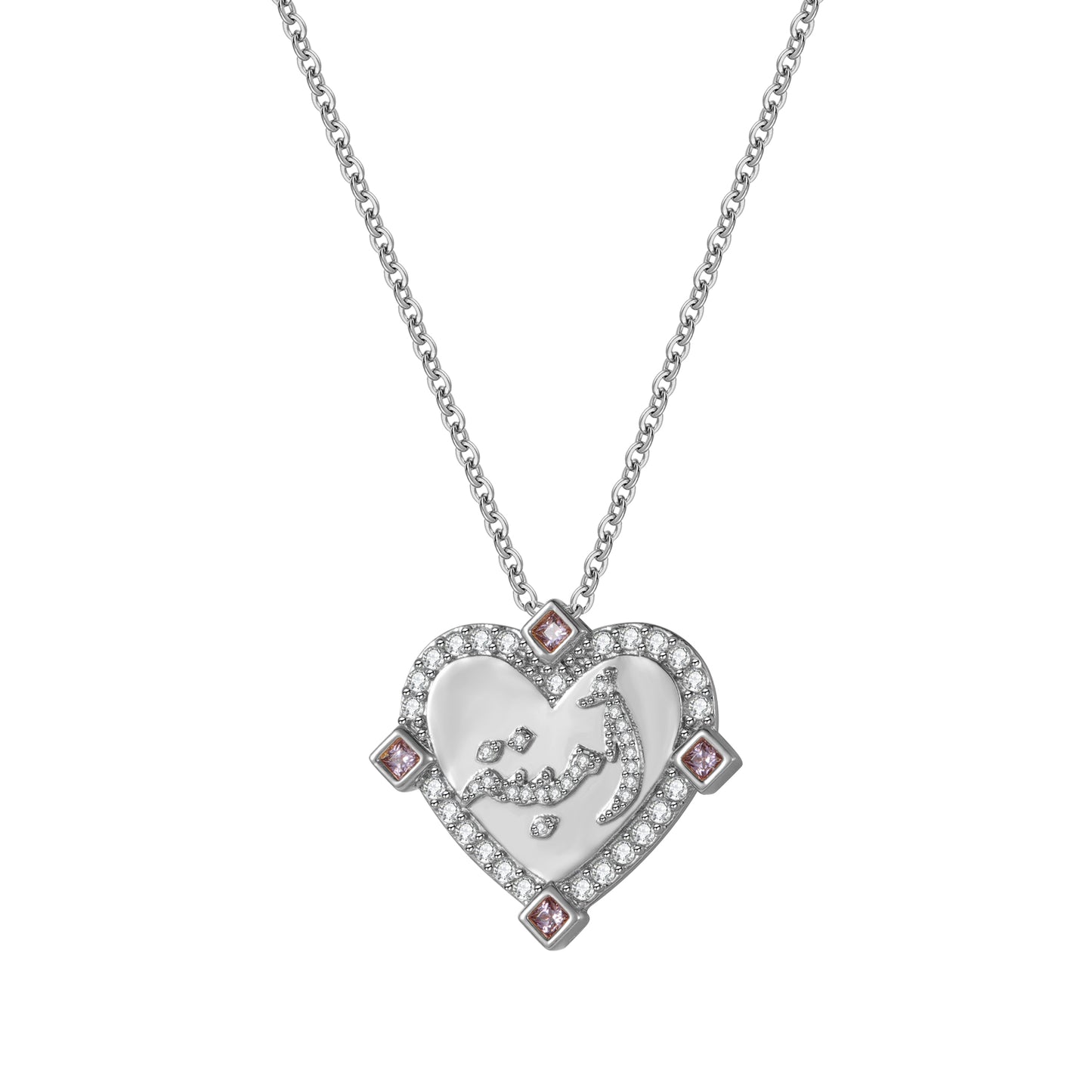 Custom Arabic Name Heart Necklace 3D Cubic Zirconia Stainless Steel Personalized Pendant Necklace for Women Islamic Jewelry Gift-3DN3695