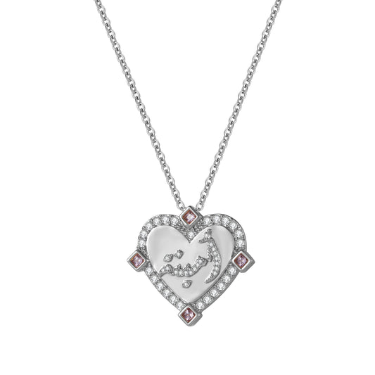 Custom Arabic Name Heart Necklace 3D Cubic Zirconia Stainless Steel Personalized Pendant Necklace for Women Islamic Jewelry Gift-3DN3695