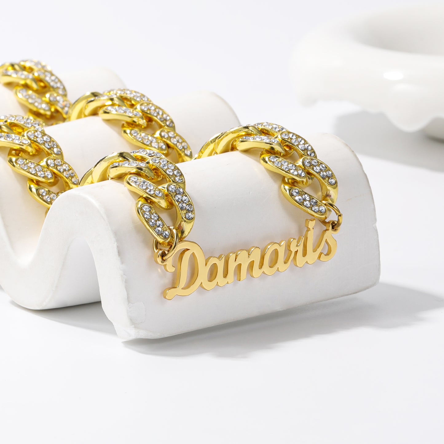 Custom Hiphop Name Necklace With12mm Rhinestone Cuban Chain - QHH3379