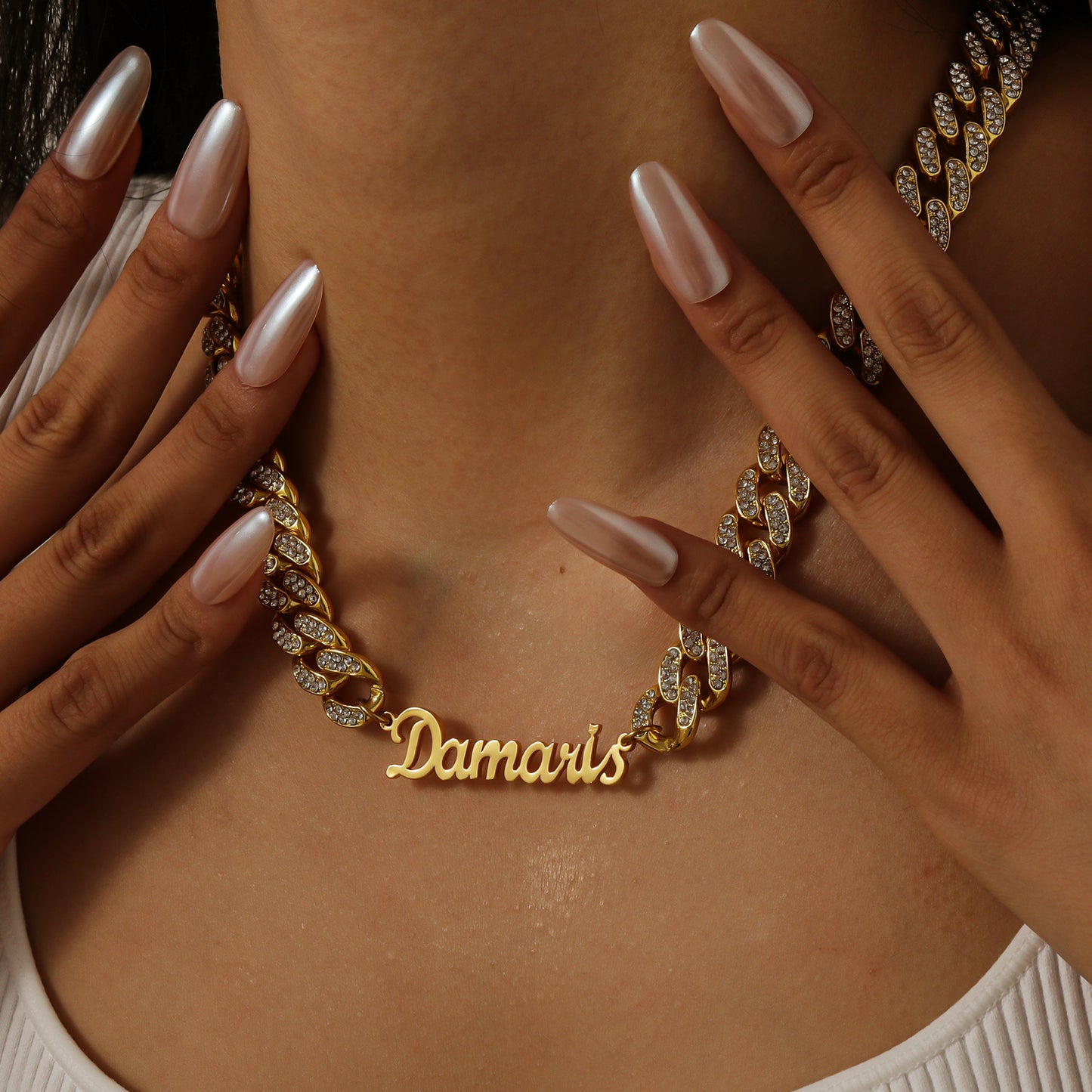 Custom Hiphop Name Necklace With12mm Rhinestone Cuban Chain - QHH3379