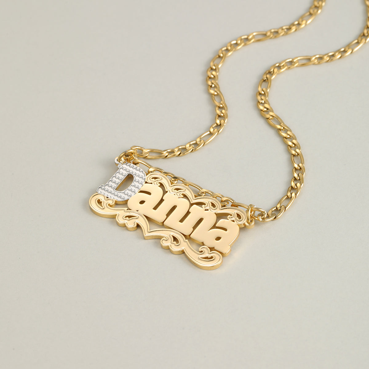 Custom Name Necklace 18K Gold Plated  Two Tone Pave Zircon Initial  Pendant Jewelry-SSN3856
