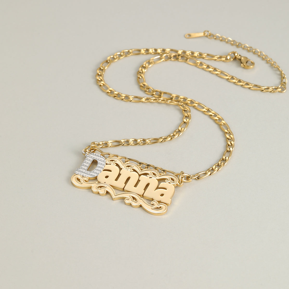 Custom Name Necklace 18K Gold Plated  Two Tone Pave Zircon Initial  Pendant Jewelry-SSN3856