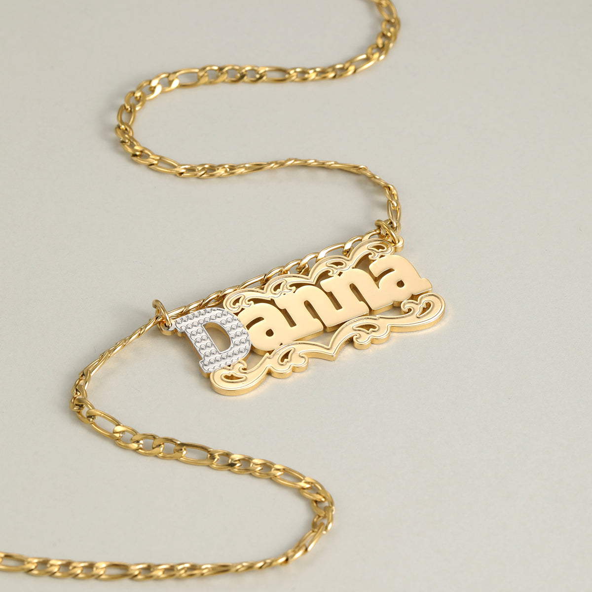 Custom Name Necklace 18K Gold Plated  Two Tone Pave Zircon Initial  Pendant Jewelry-SSN3856