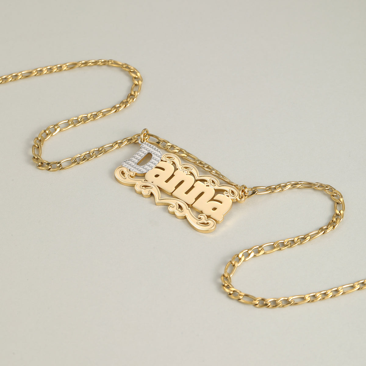 Custom Name Necklace 18K Gold Plated  Two Tone Pave Zircon Initial  Pendant Jewelry-SSN3856
