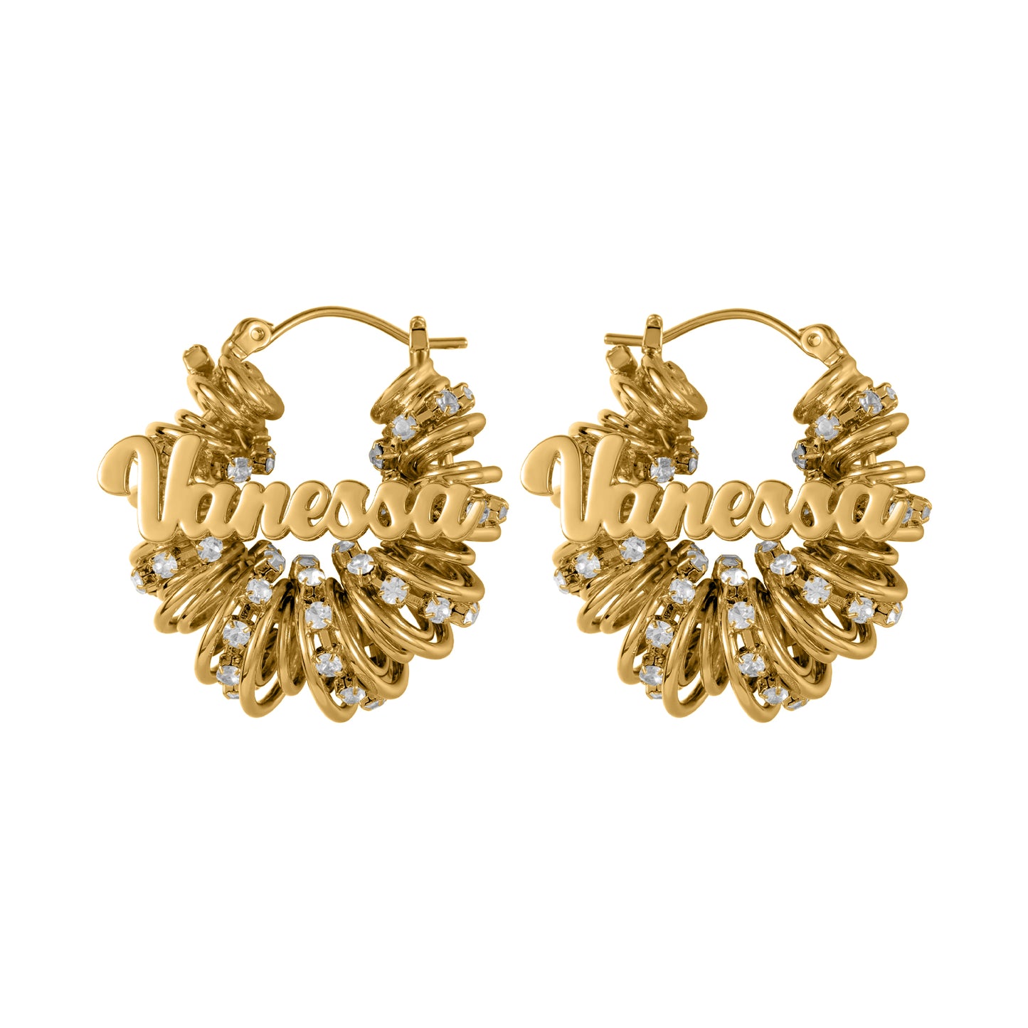 Personalized Name Hoop Earrings – Custom Gold Crystal Name Earrings for Women-QE3606