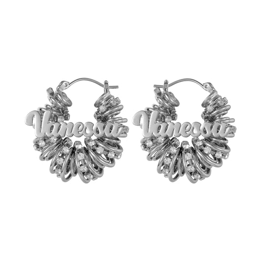 Personalized Name Hoop Earrings – Custom Gold Crystal Name Earrings for Women-QE3606