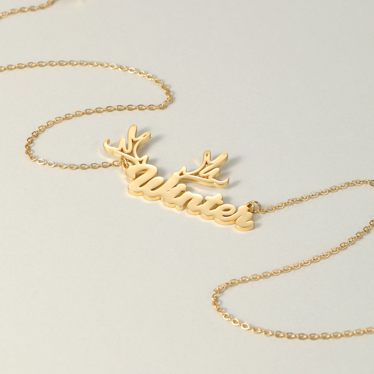 Custom Reindeer Antler Name Necklace, Christmas Winter Gift for Her-QN3890